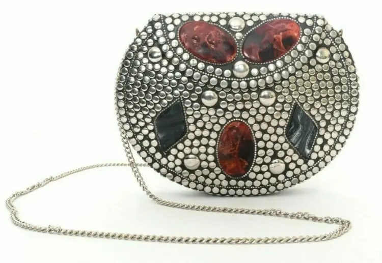 Women's Antique Meenakari Stone Metal Clutch Sling Bag - Image 2