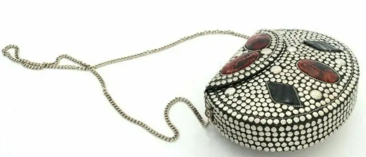 Women's Antique Meenakari Stone Metal Clutch Sling Bag - Image 4