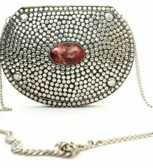 Women's Antique Meenakari Stone Metal Clutch Sling Bag