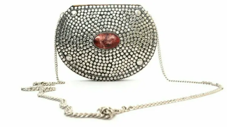 Women's Antique Meenakari Stone Metal Clutch Sling Bag