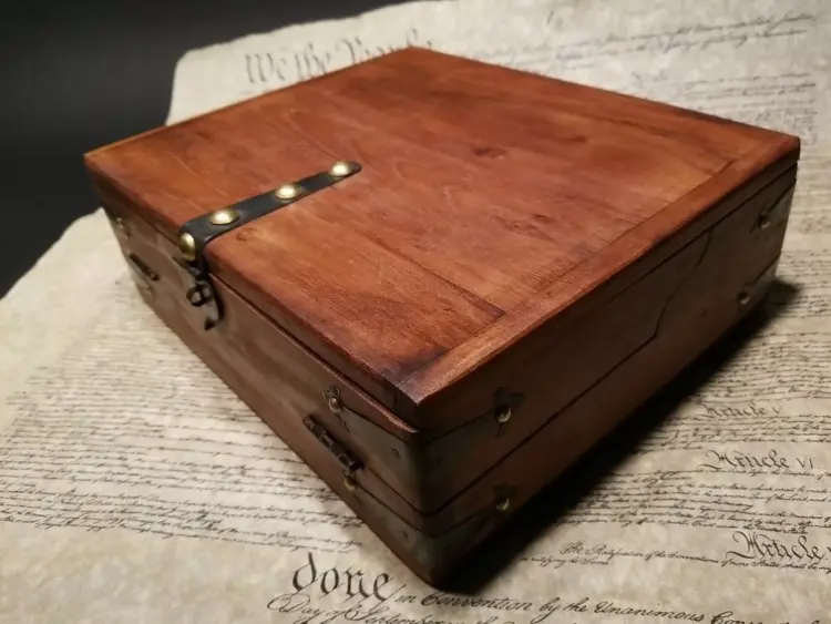 Antique Style Folding Writing Slope Lap Desk with Inkwell, Pen & Ink - Image 3