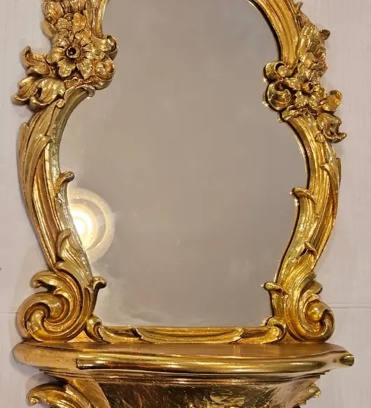 New Vintage SYROCO Gold Ornate Wall Mirror with Shelf