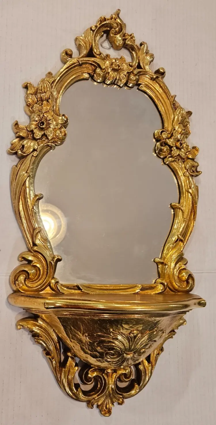 New Vintage SYROCO Gold Ornate Wall Mirror with Shelf