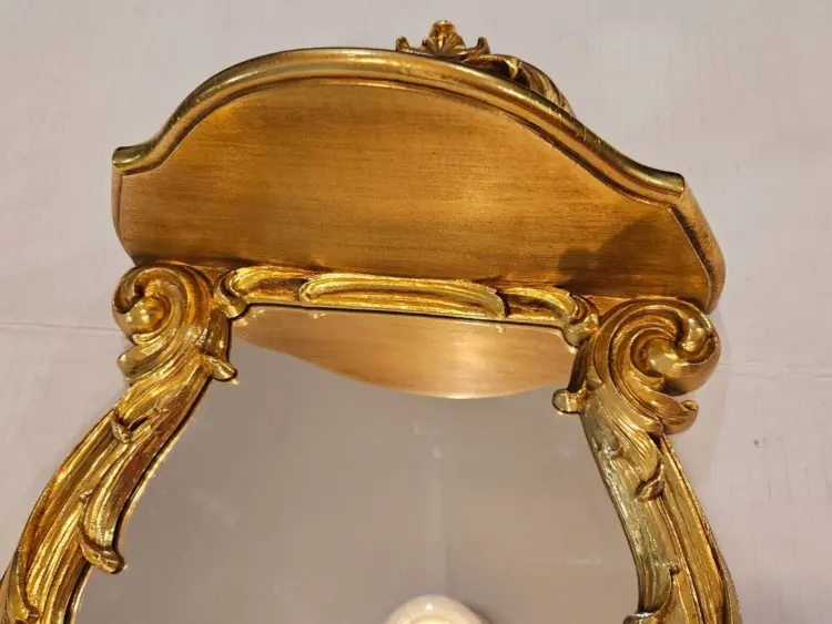 New Vintage SYROCO Gold Ornate Wall Mirror with Shelf - Image 3