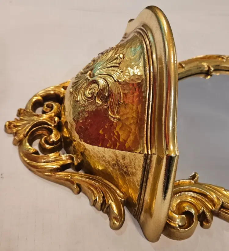 New Vintage SYROCO Gold Ornate Wall Mirror with Shelf - Image 4