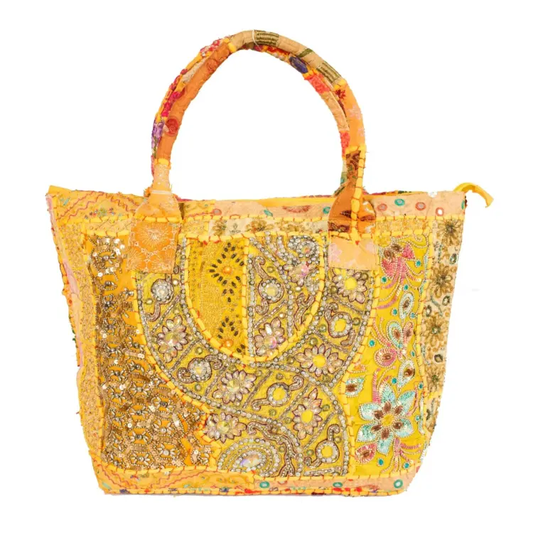 Vintage Yellow Embroidered Shoulder Hobo Bag