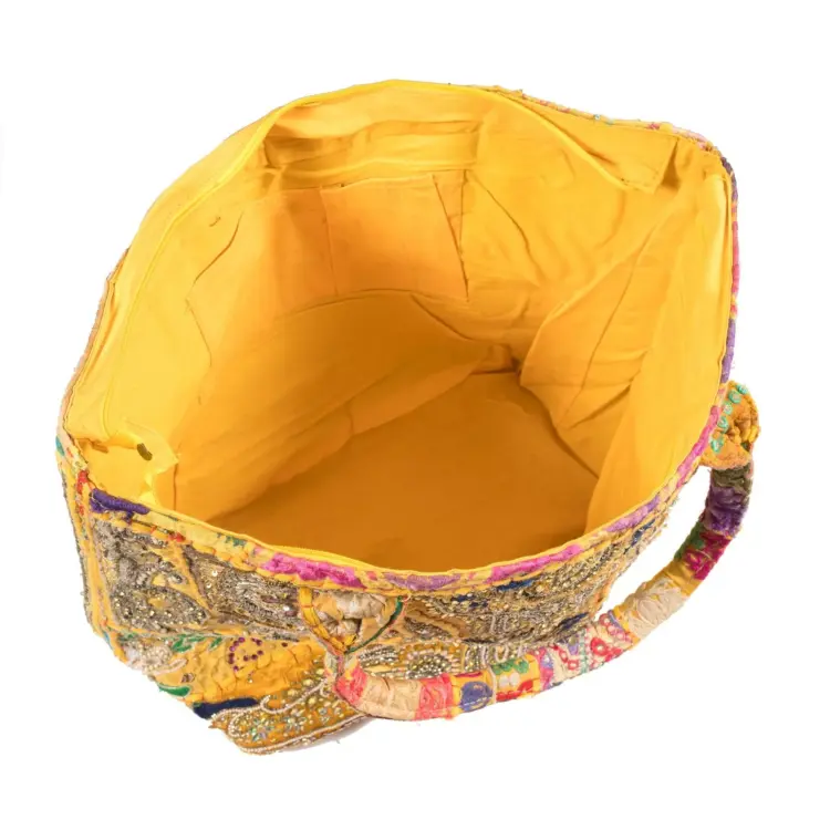 Vintage Yellow Embroidered Shoulder Hobo Bag - Image 2