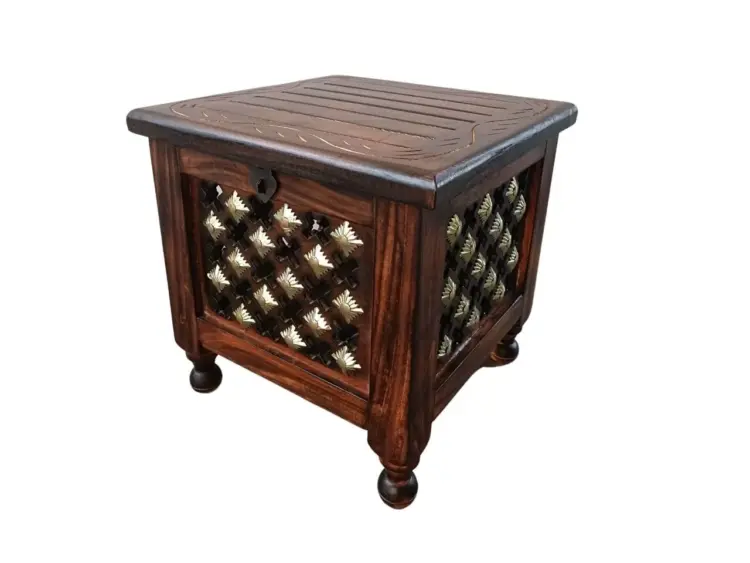 Antique Wooden Storage Stool Handcrafted - Image 2