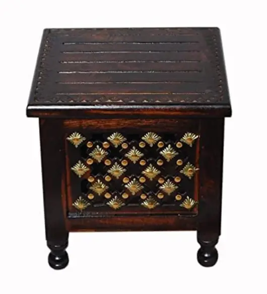 Antique Wooden Storage Stool Handcrafted