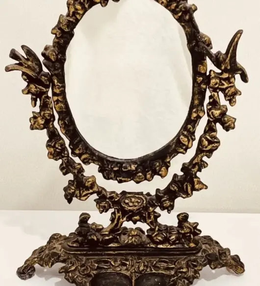 Art Nouveau Cast Iron Vanity Mirror with Trinket Dish – 13"x9"