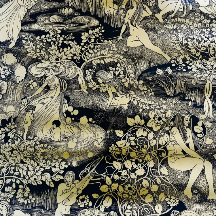 Vintage Art Nouveau Wallpaper – Nude Forest Scene, Black & Gold - Image 2