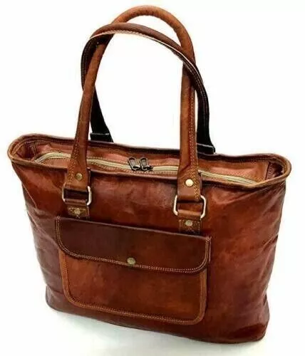 Handmade Vintage Brown Leather Tote Shoulder Bag