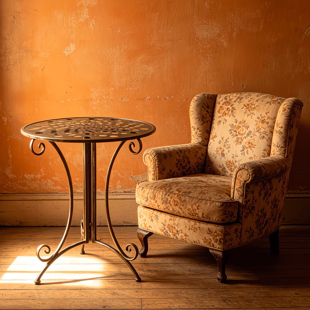 Vintage Bronze Round Accent Table – Mid-Century Metal Side Table