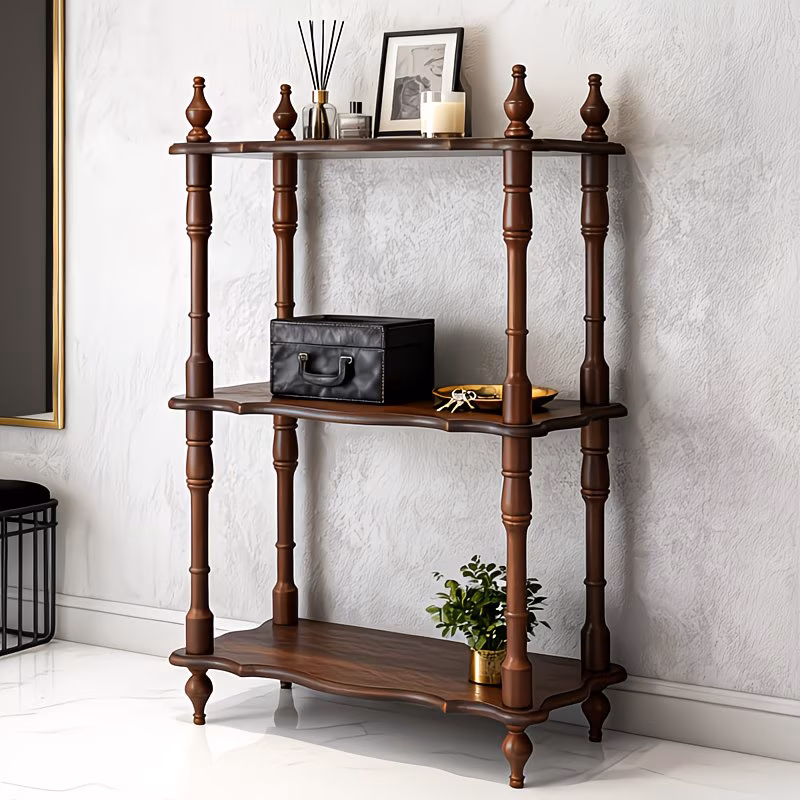 French Vintage Solid Wood Display Shelf Rack – 3 Tier Freestanding Storage Unit