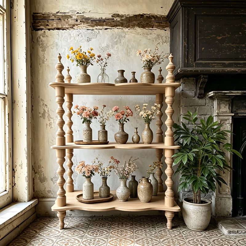Vintage Solid Wood 3-Tier Display Shelf – Rustic Decorative Storage Stand