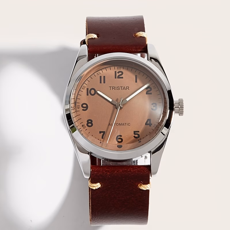 Classic Automatic Mechanical Watch – Grey Brown Dial with Vintage Leather Strap