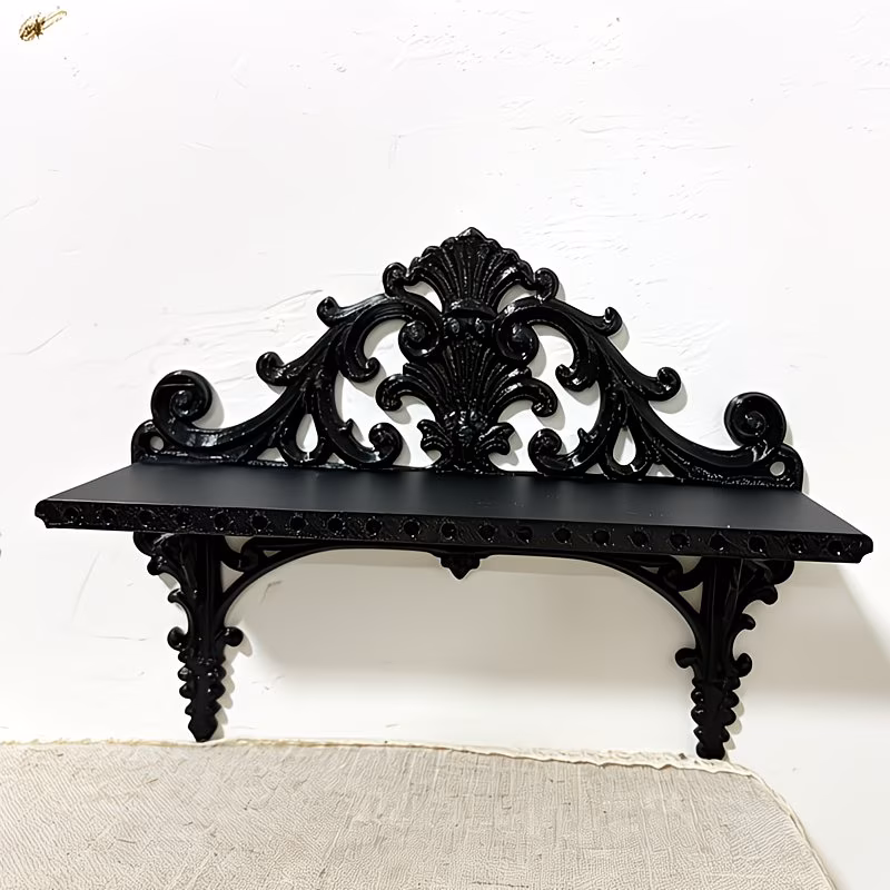 Vintage Baroque Wall Display Shelf – Decorative Black Accent Shelf