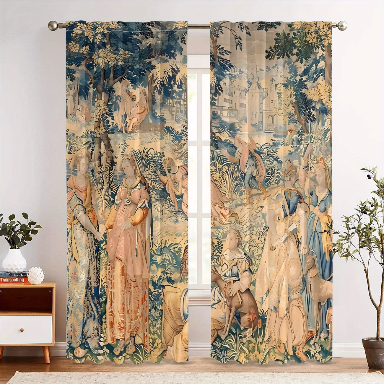 Vintage Medieval Tapestry Print Curtains – Rustic Decorative Window Panels (2 Piece Set)